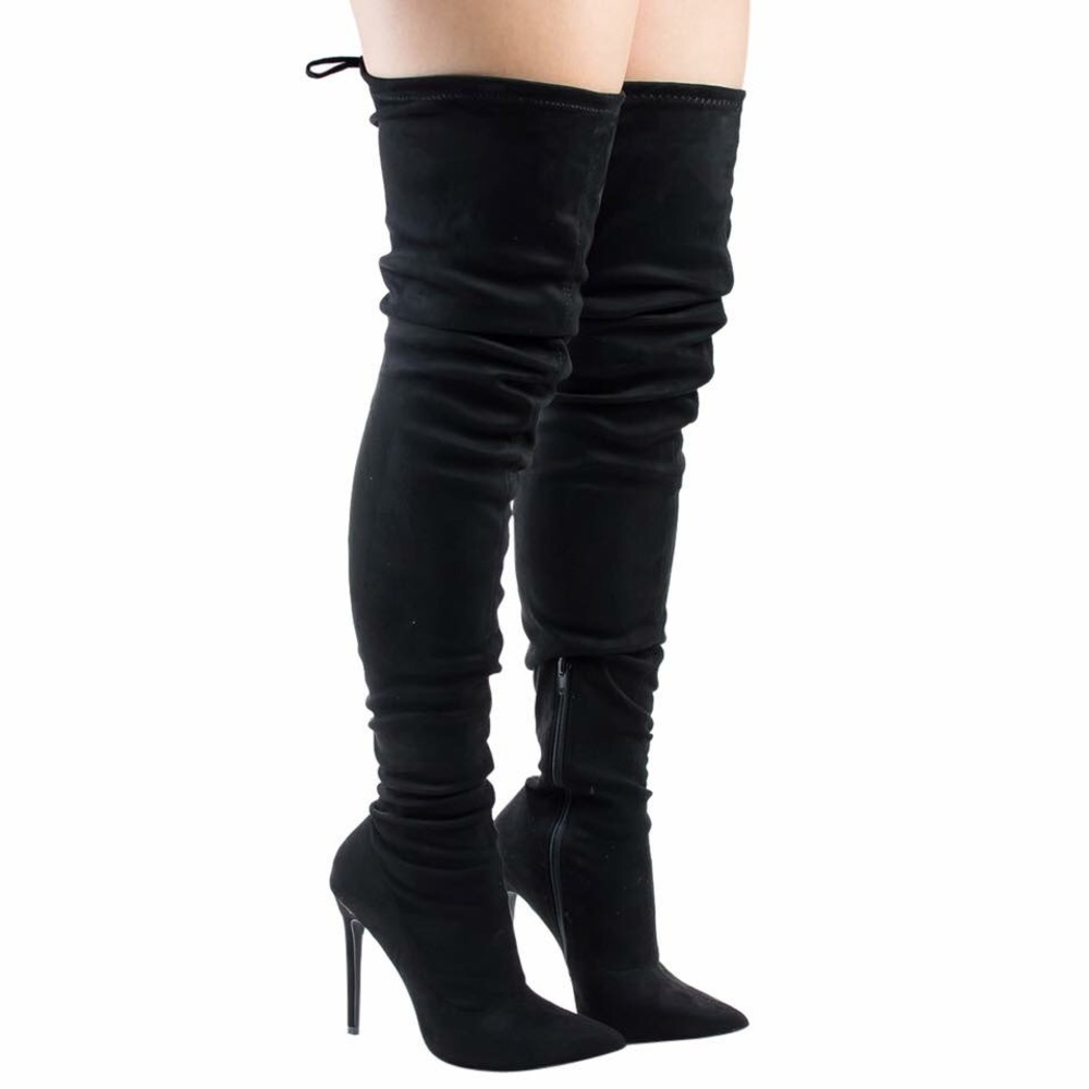 Black Suede High Knee Boot Heels